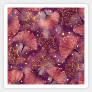 Watercolor Golden Ginko Leaves Dark Pink | Burgundy Red | Purple Pink pattern Sticker